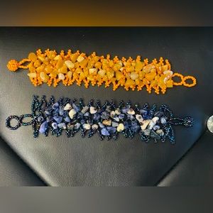 Two stone and bead bracelets orange with citrine And  one blue with blue lapis